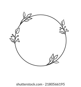 Circle frames with botanical decoration. Doodle Hand Drawn Decorative Outlined Wreaths with Branches, Herbs, Plants, Leaves and Flowers, Florals. Vector Illustrations.

