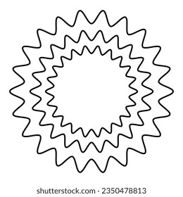 circle frames for design. Circle wave lines and wavy zigzag pattern lines. Vector outlines, round curvy squiggles