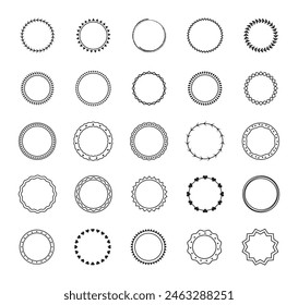 Circle frames. embroidery circular pattern borders. black circle frames on white background. wreath floral round frames, hand drawn, doodle, line art, vector illustration.