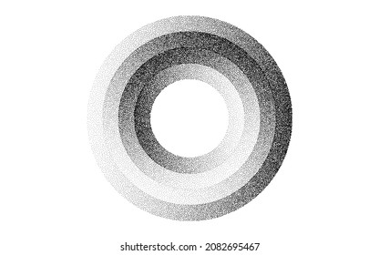 Circle frames grain pattern background. Black noise dots rings. Sand grain effect. Dots grunge banner. Abstract noise dotwork pattern. Stipple circles texture. Dotted frame vector