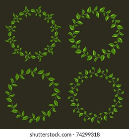 Circle frames from green leaves set. Vector background Eps 10.