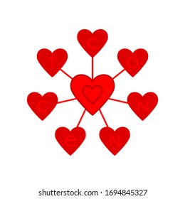 círculo de amigos. conectar logotipo. símbolo de conexión de corazones rojos. identidad de marca. concepto psicológico. logotipo comercial. plantilla vectorial. ilustración de amistad. elemento de diseño para redes sociales 