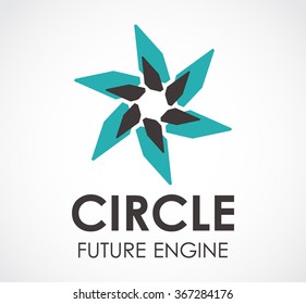 Circle of future engine abstract vector and logo design or template turbine technology windmill business icon of company identity symbol concept