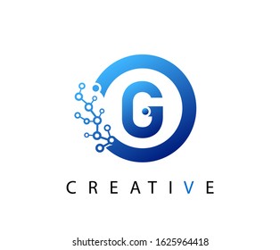 Circle G Letter Digital Network , abstract blue G technology logo design.