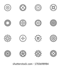 Conjunto de iconos de línea de engranajes de círculo. colección de símbolos de estilo lineal, paquete de signos de esquema. Gráficos vectoriales Coglleros. El conjunto incluye iconos como mecanismo de reloj, configuración rueda cognitiva, cog 