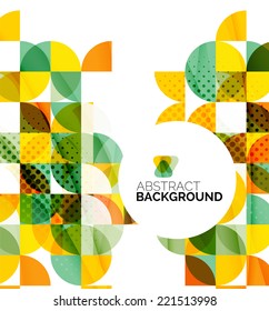 Fondo abstracto geométrico circular, diseño comercial o tecnológico colorido para web sobre blanco con texto de muestra