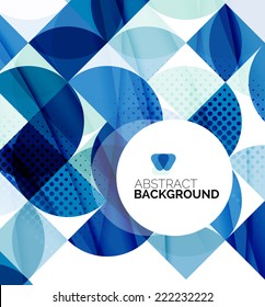 Fondo abstracto geométrico circular, diseño comercial o tecnológico colorido para web sobre blanco con texto de muestra