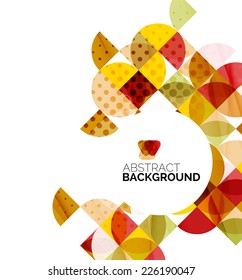 Fondo abstracto geométrico circular, diseño comercial o tecnológico colorido para web sobre blanco con texto de muestra