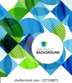 Fondo abstracto geométrico circular, diseño comercial o tecnológico colorido para web sobre blanco con texto de muestra
