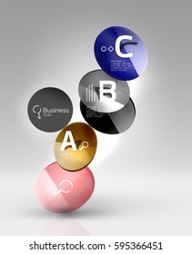 Fondo abstracto geométrico circular, diseño comercial o tecnológico colorido para web sobre blanco con texto de muestra