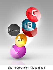 Fondo abstracto geométrico circular, diseño comercial o tecnológico colorido para web sobre blanco con texto de muestra