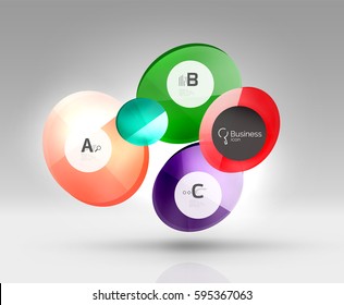 Fondo abstracto geométrico circular, diseño comercial o tecnológico colorido para web sobre blanco con texto de muestra