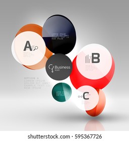 Fondo abstracto geométrico circular, diseño comercial o tecnológico colorido para web sobre blanco con texto de muestra