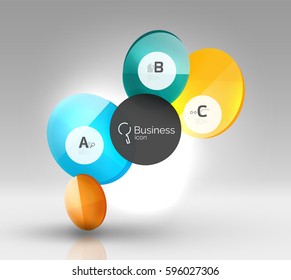 Fondo abstracto geométrico circular, diseño comercial o tecnológico colorido para web sobre blanco con texto de muestra