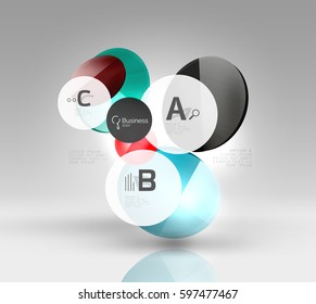 Fondo abstracto geométrico circular, diseño comercial o tecnológico colorido para web sobre blanco con texto de muestra