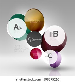 Fondo abstracto geométrico circular, diseño comercial o tecnológico colorido para web sobre blanco con texto de muestra