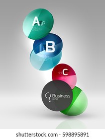 Fondo abstracto geométrico circular, diseño comercial o tecnológico colorido para web sobre blanco con texto de muestra