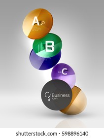 Fondo abstracto geométrico circular, diseño comercial o tecnológico colorido para web sobre blanco con texto de muestra