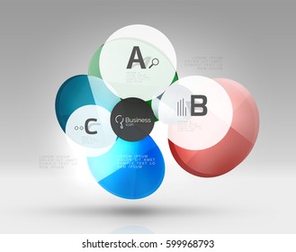 Fondo abstracto geométrico circular, diseño comercial o tecnológico colorido para web sobre blanco con texto de muestra