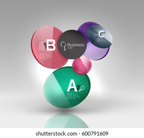 Fondo abstracto geométrico circular, diseño comercial o tecnológico colorido para web sobre blanco con texto de muestra
