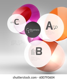 Fondo abstracto geométrico circular, diseño comercial o tecnológico colorido para web sobre blanco con texto de muestra