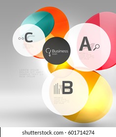 Fondo abstracto geométrico circular, diseño comercial o tecnológico colorido para web sobre blanco con texto de muestra
