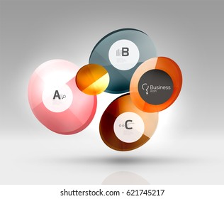 Fondo abstracto geométrico circular, diseño comercial o tecnológico colorido para web sobre blanco con texto de muestra
