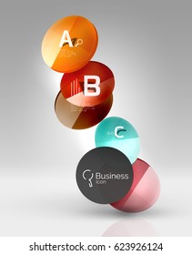 Fondo abstracto geométrico circular, diseño comercial o tecnológico colorido para web sobre blanco con texto de muestra