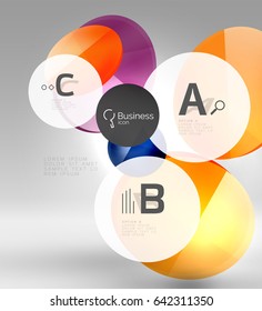 Fondo abstracto geométrico circular, diseño comercial o tecnológico colorido para web sobre blanco con texto de muestra