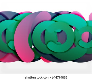 Circle geometric abstract background, colorful business or technology design for web. Paper round shapes - rings, geometric 3d style texture, banner