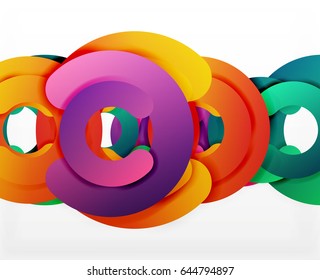 Circle geometric abstract background, colorful business or technology design for web. Paper round shapes - rings, geometric 3d style texture, banner