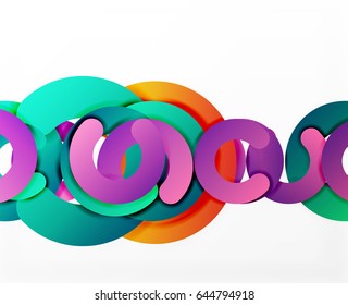 Circle geometric abstract background, colorful business or technology design for web. Paper round shapes - rings, geometric 3d style texture, banner