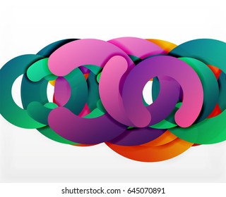 Circle geometric abstract background, colorful business or technology design for web. Paper round shapes - rings, geometric 3d style texture, banner