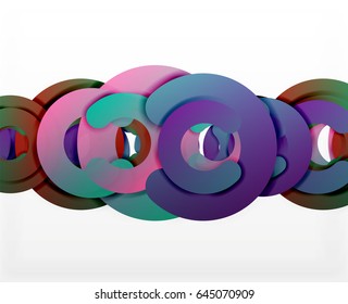 Circle geometric abstract background, colorful business or technology design for web. Paper round shapes - rings, geometric 3d style texture, banner