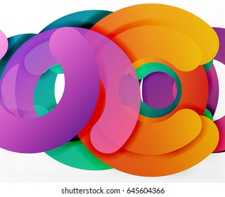 Circle geometric abstract background, colorful business or technology design for web. Paper round shapes - rings, geometric 3d style texture, banner
