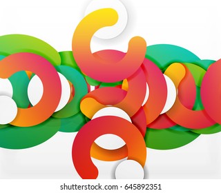 Circle geometric abstract background, colorful business or technology design for web. Paper round shapes - rings, geometric 3d style texture, banner