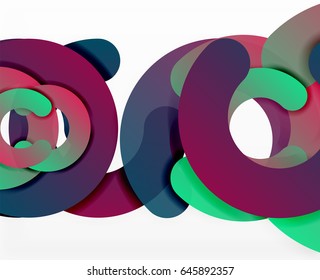 Circle geometric abstract background, colorful business or technology design for web. Paper round shapes - rings, geometric 3d style texture, banner