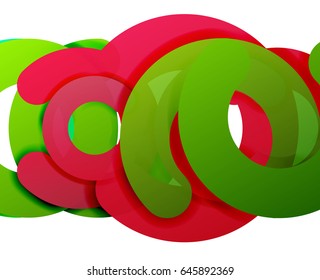 Circle geometric abstract background, colorful business or technology design for web. Paper round shapes - rings, geometric 3d style texture, banner