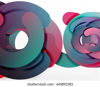 Circle geometric abstract background, colorful business or technology design for web. Paper round shapes - rings, geometric 3d style texture, banner