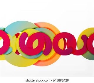 Circle geometric abstract background, colorful business or technology design for web. Paper round shapes - rings, geometric 3d style texture, banner