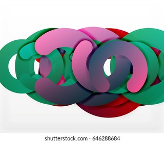 Antecedentes abstractos geométricos en círculo, negocios coloridos o diseño tecnológico para la web. Formas redondeadas de papel - anillos, textura geométrica de estilo 3d, pancarta
