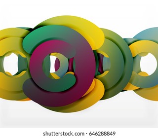 Circle geometric abstract background, colorful business or technology design for web. Paper round shapes - rings, geometric 3d style texture, banner