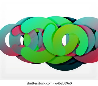 Circle geometric abstract background, colorful business or technology design for web. Paper round shapes - rings, geometric 3d style texture, banner