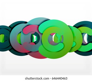 Circle geometric abstract background, colorful business or technology design for web. Paper round shapes - rings, geometric 3d style texture, banner