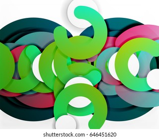 Circle geometric abstract background, colorful business or technology design for web. Paper round shapes - rings, geometric 3d style texture, banner