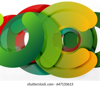 Circle geometric abstract background, colorful business or technology design for web. Paper round shapes - rings, geometric 3d style texture, banner