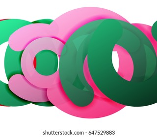 Circle geometric abstract background, colorful business or technology design for web. Paper round shapes - rings, geometric 3d style texture, banner