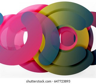 Circle geometric abstract background, colorful business or technology design for web. Paper round shapes - rings, geometric 3d style texture, banner