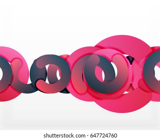 Circle geometric abstract background, colorful business or technology design for web. Paper round shapes - rings, geometric 3d style texture, banner