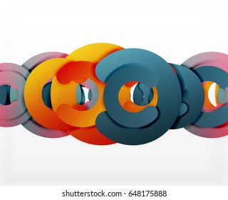 Circle geometric abstract background, colorful business or technology design for web. Paper round shapes - rings, geometric 3d style texture, banner